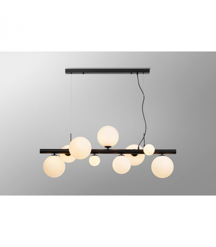 Marshall Linear Ceiling Pendant 9 Light G9 Satin Black Opal Glass-3