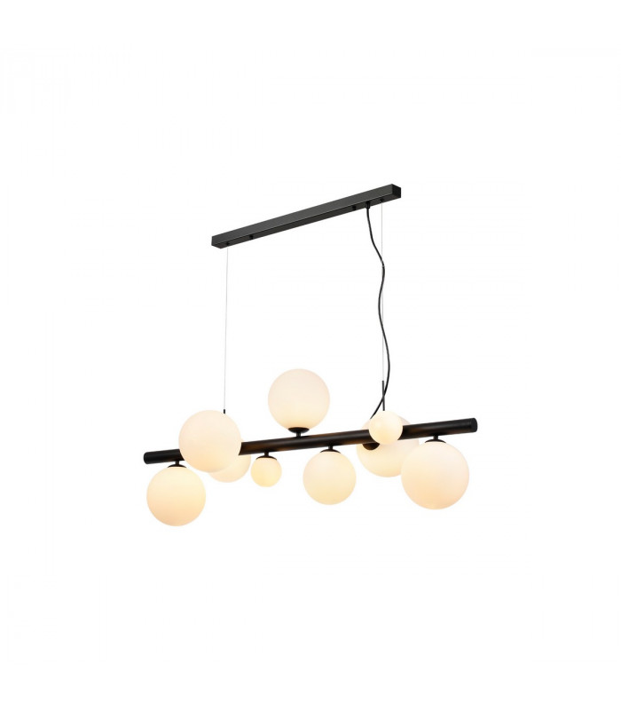 Marshall Linear Ceiling Pendant 9 Light G9 Satin Black Opal Glass-5