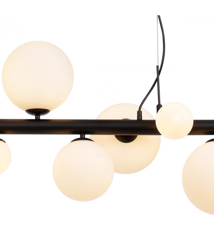 Marshall Linear Ceiling Pendant 9 Light G9 Satin Black Opal Glass-9
