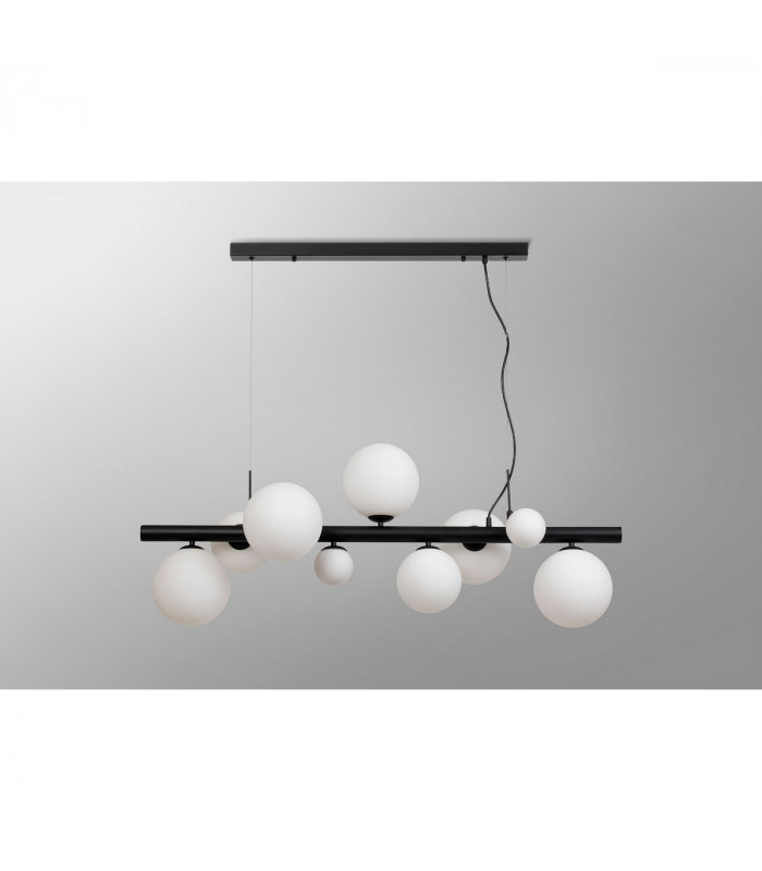 Marshall Linear Ceiling Pendant 9 Light G9 Satin Black Opal Glass-10