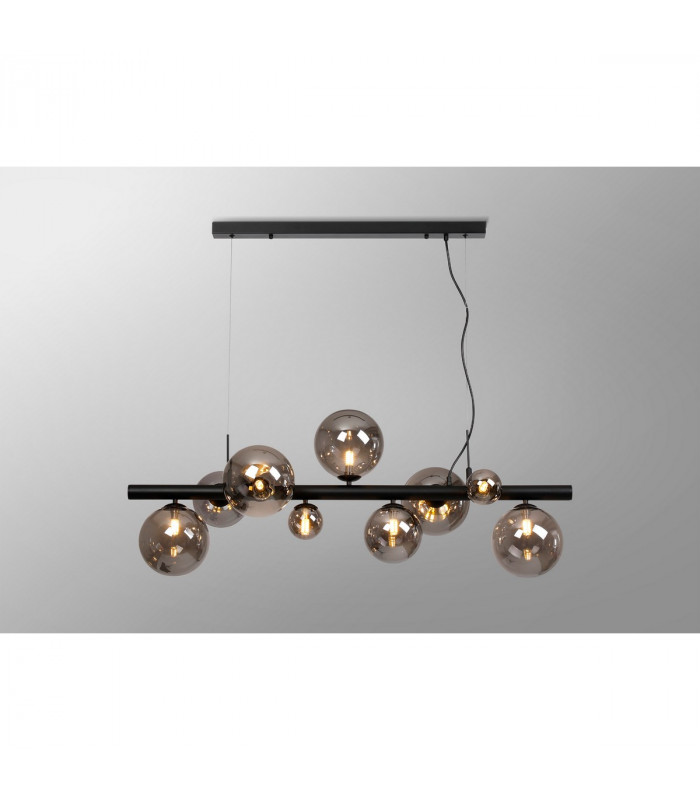 Marshall Linear Ceiling Pendant 9 Light G9 Satin Black Smoke Plated Glass-3
