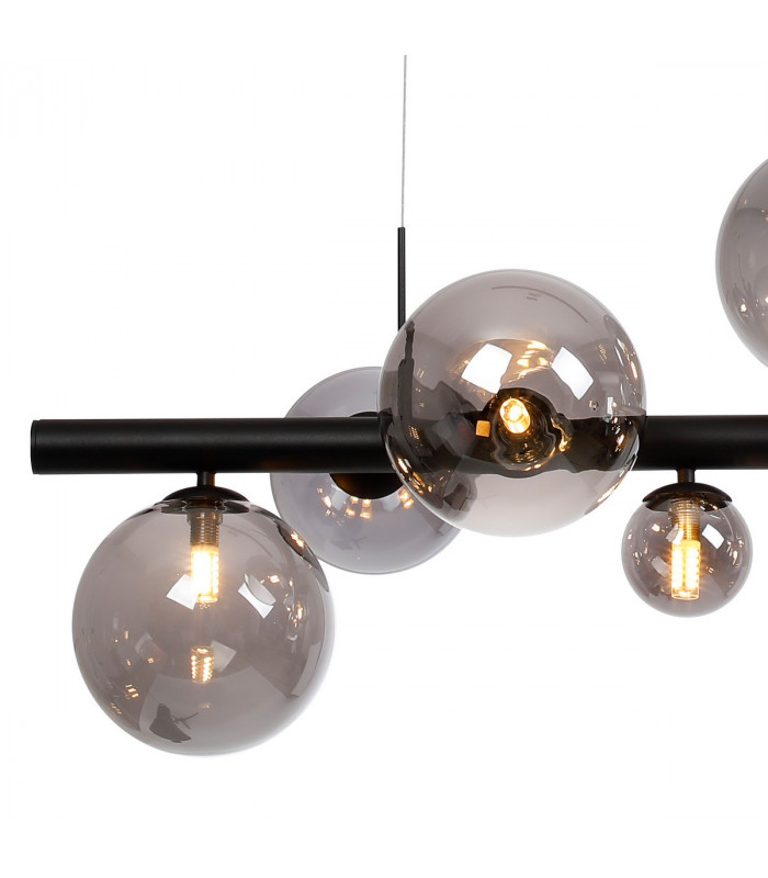 Marshall Linear Ceiling Pendant 9 Light G9 Satin Black Smoke Plated Glass-8
