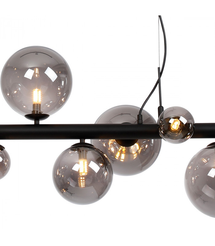 Marshall Linear Ceiling Pendant 9 Light G9 Satin Black Smoke Plated Glass-9