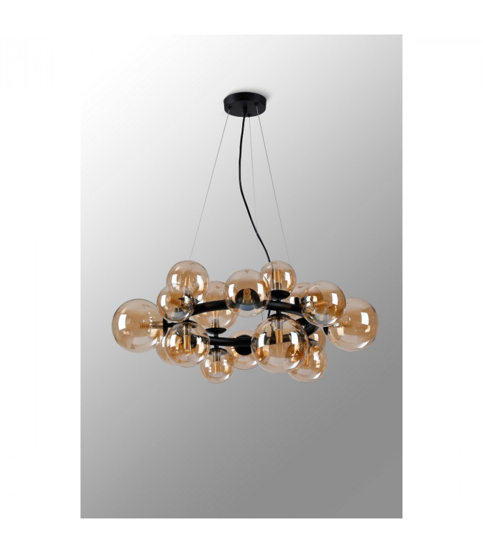 Marshall Circular Ceiling Pendant 16 Light G9 Satin Black Amber Plated Glass-8