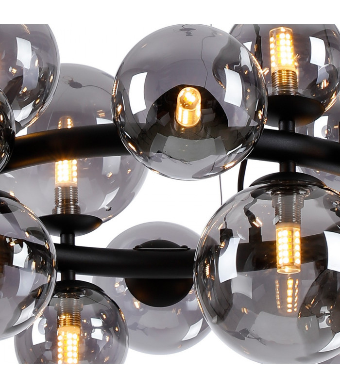 Marshall Circular Ceiling Pendant 16 Light G9 Satin Black Smoke Plated Glass-7