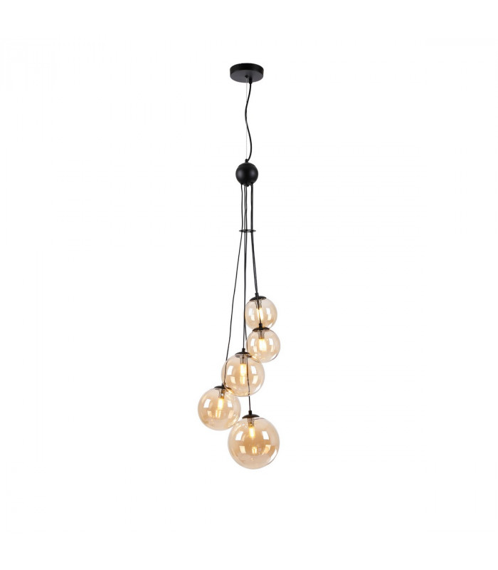 Marshall Ceiling Pendant 5 Light G9 Satin Black Amber Plated Glass-1