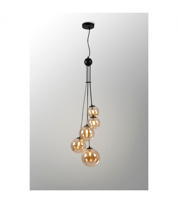 Marshall Ceiling Pendant 5 Light G9 Satin Black Amber Plated Glass-3