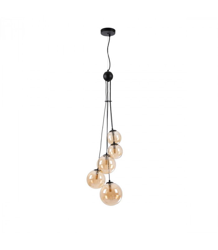 Marshall Ceiling Pendant 5 Light G9 Satin Black Amber Plated Glass-4