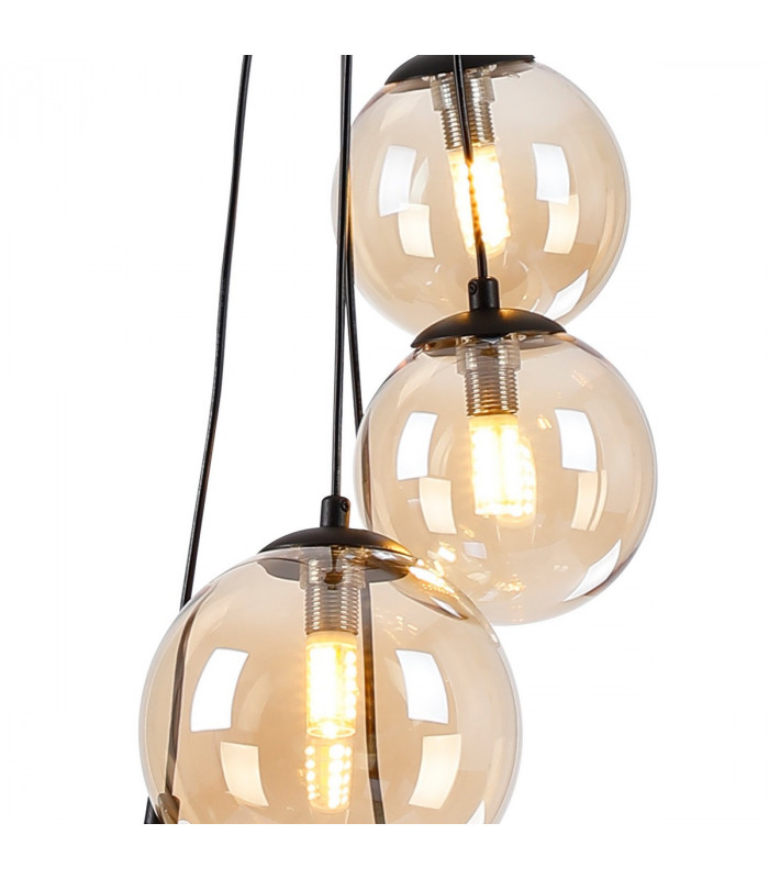 Marshall Ceiling Pendant 5 Light G9 Satin Black Amber Plated Glass-7