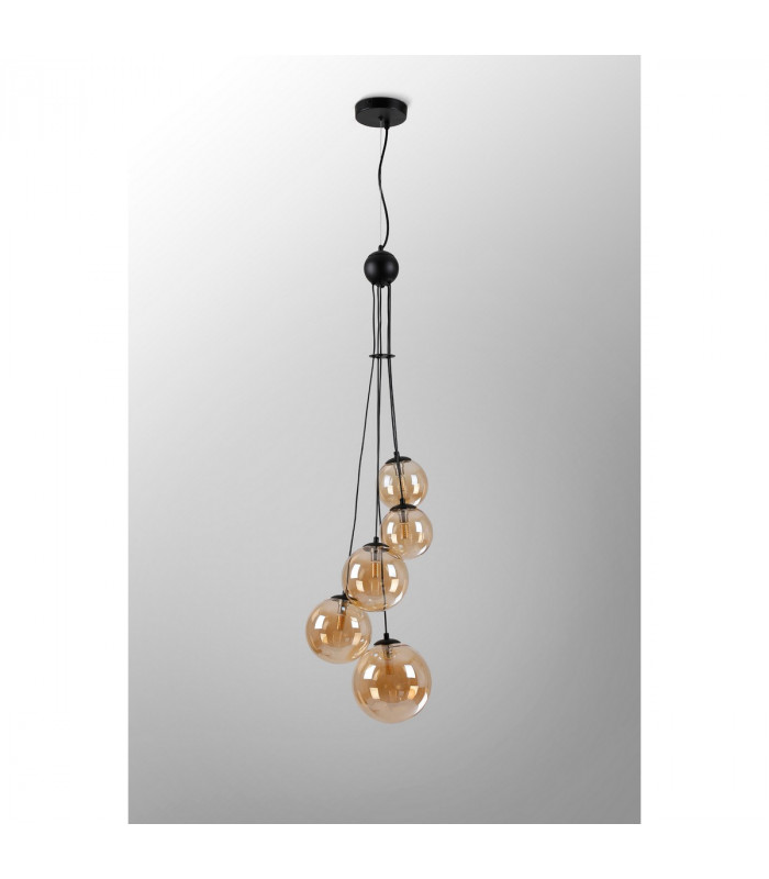 Marshall Ceiling Pendant 5 Light G9 Satin Black Amber Plated Glass-8