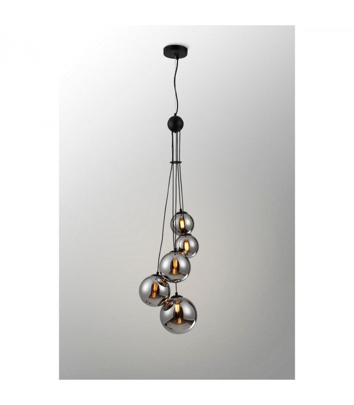 Marshall Ceiling Pendant 5 Light G9 Satin Black Chrome Plated Glass-3