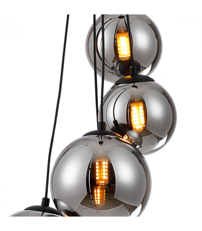 Marshall Ceiling Pendant 5 Light G9 Satin Black Chrome Plated Glass-7