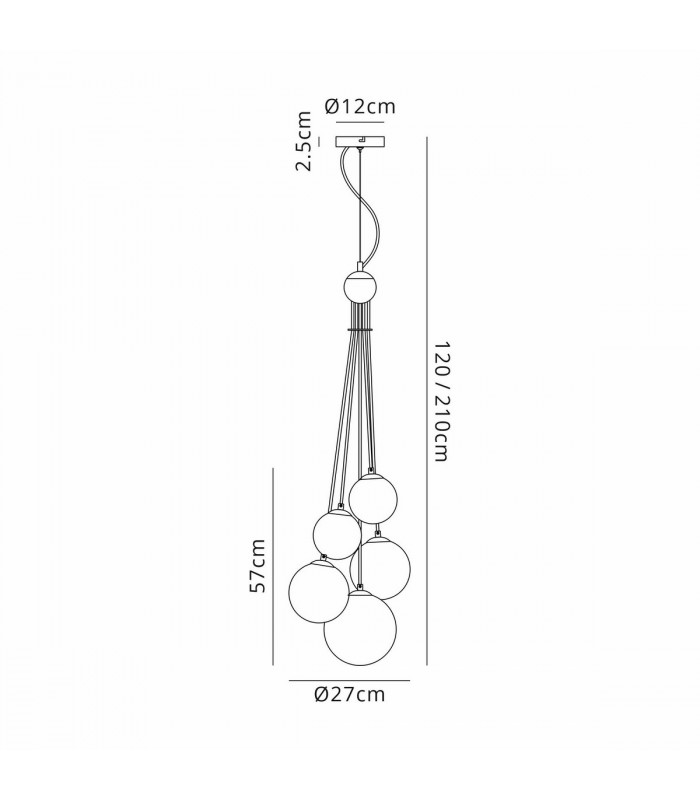 Marshall Ceiling Pendant 5 Light G9 Satin Black Smoke Plated Glass-2