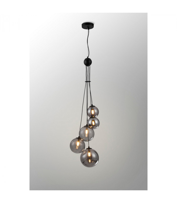 Marshall Ceiling Pendant 5 Light G9 Satin Black Smoke Plated Glass-3