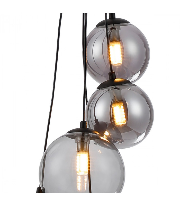 Marshall Ceiling Pendant 5 Light G9 Satin Black Smoke Plated Glass-7