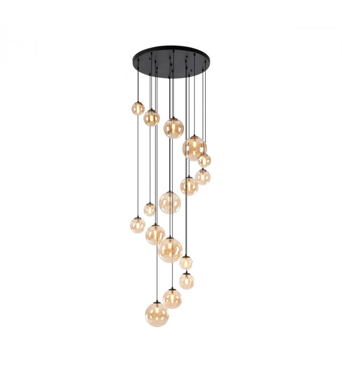 Marshall Ceiling Pendant 16 Light G9 Satin Black Amber Plated Glass-1