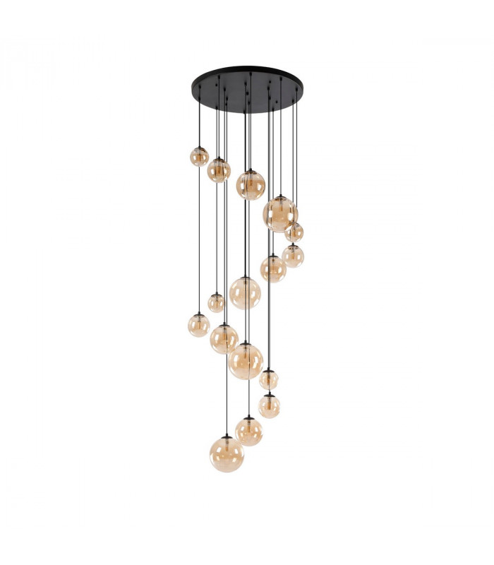 Marshall Ceiling Pendant 16 Light G9 Satin Black Amber Plated Glass-4