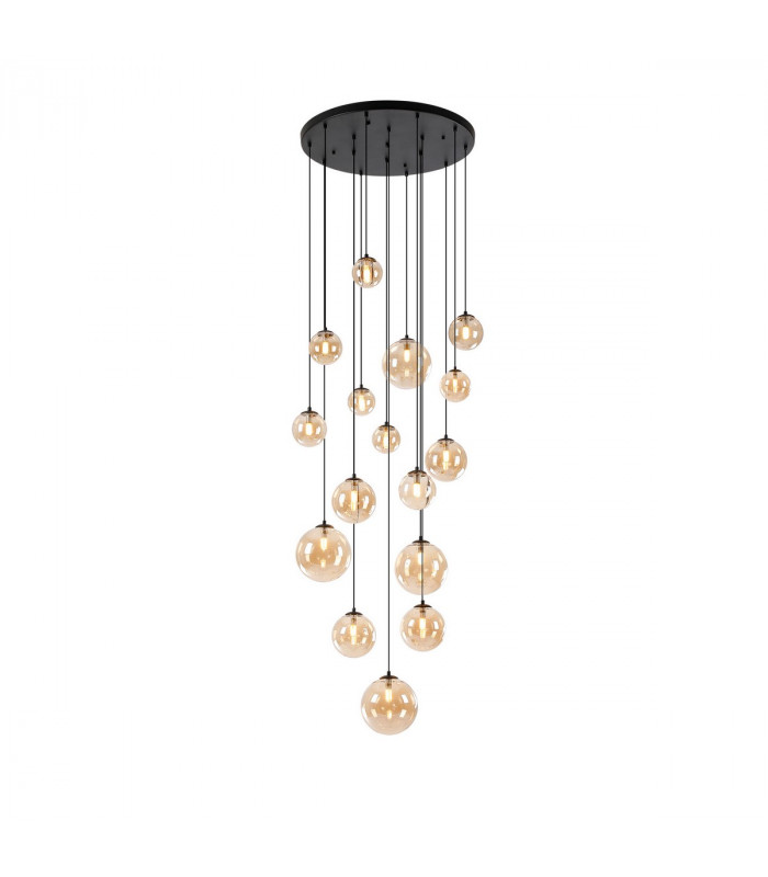 Marshall Ceiling Pendant 16 Light G9 Satin Black Amber Plated Glass-5