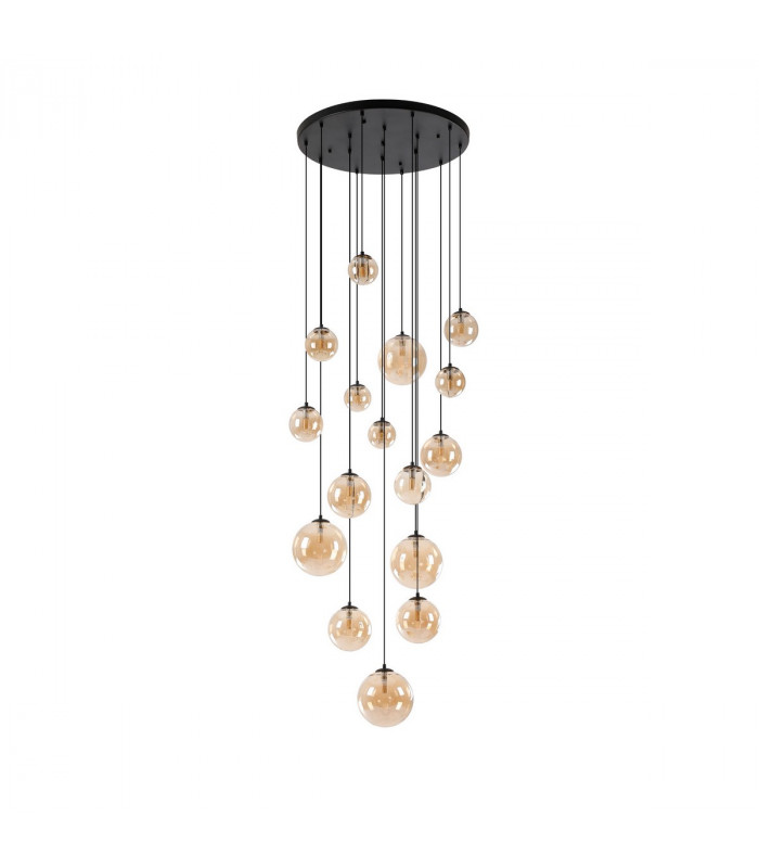Marshall Ceiling Pendant 16 Light G9 Satin Black Amber Plated Glass-6