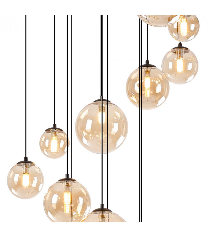 Marshall Ceiling Pendant 16 Light G9 Satin Black Amber Plated Glass-8