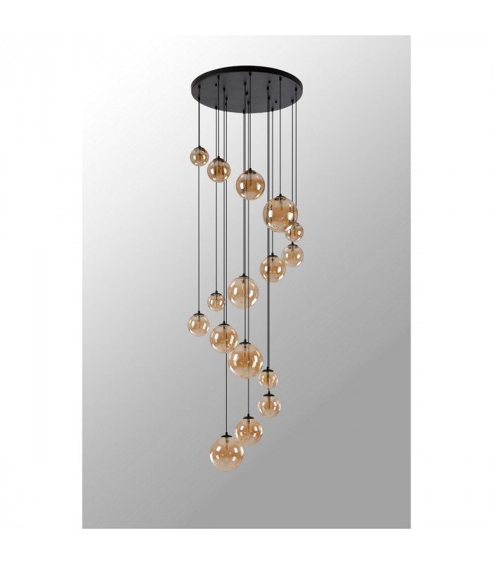 Marshall Ceiling Pendant 16 Light G9 Satin Black Amber Plated Glass-9