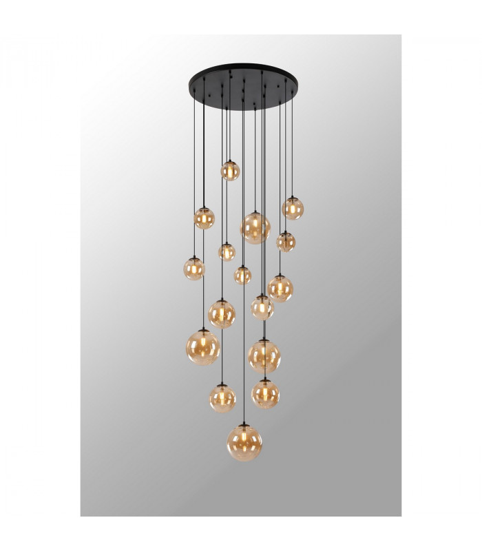 Marshall Ceiling Pendant 16 Light G9 Satin Black Amber Plated Glass-10