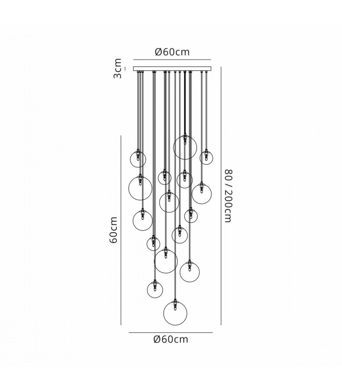 Marshall Ceiling Pendant 16 Light G9 Satin Black Chrome Plated Glass-2