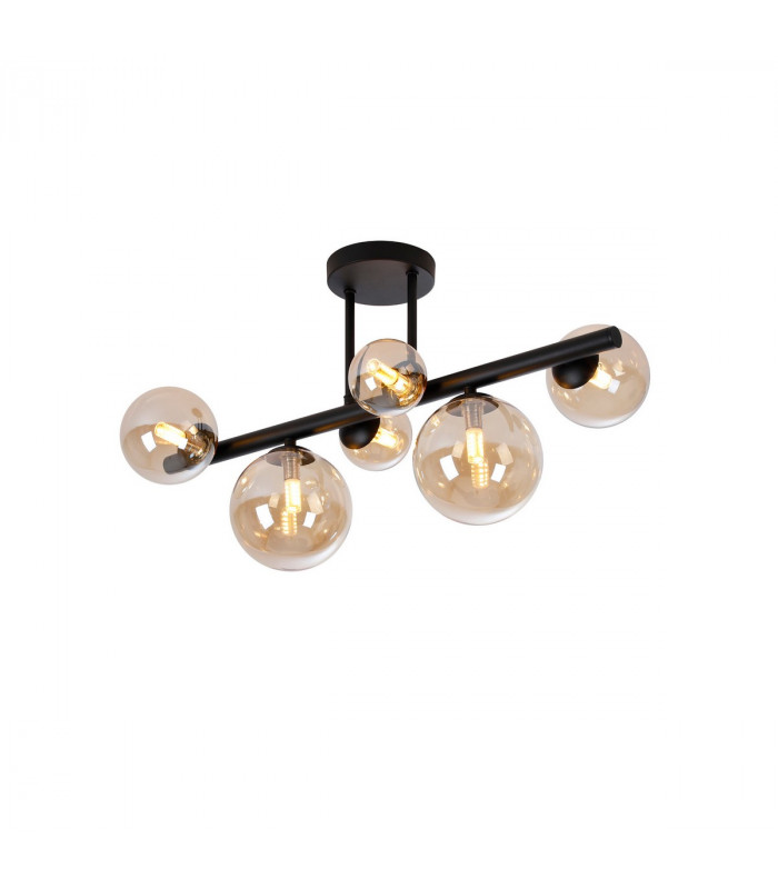 Marshall Semi Flush Ceiling Lamp 6 Light G9 Satin Black Amber Plated Glass-1