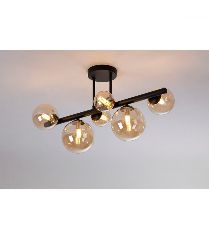 Marshall Semi Flush Ceiling Lamp 6 Light G9 Satin Black Amber Plated Glass-3