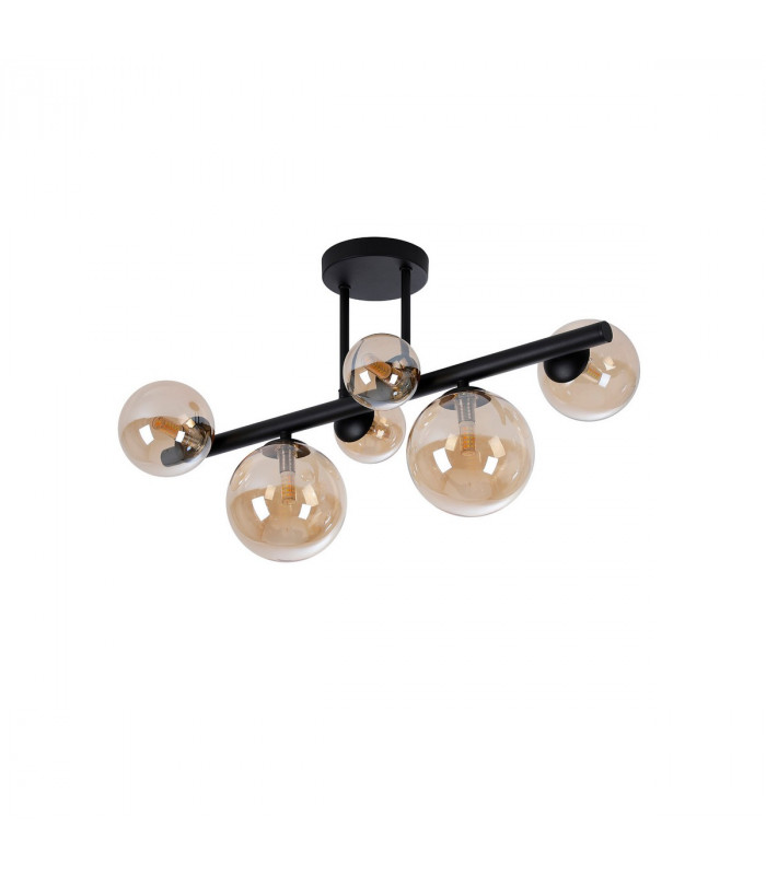 Marshall Semi Flush Ceiling Lamp 6 Light G9 Satin Black Amber Plated Glass-4