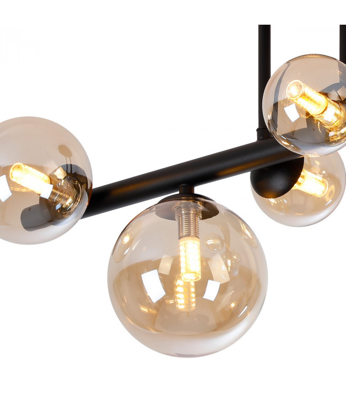 Marshall Semi Flush Ceiling Lamp 6 Light G9 Satin Black Amber Plated Glass-6