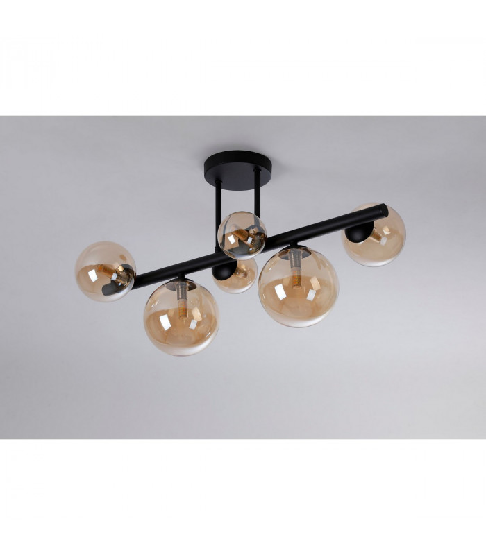 Marshall Semi Flush Ceiling Lamp 6 Light G9 Satin Black Amber Plated Glass-8