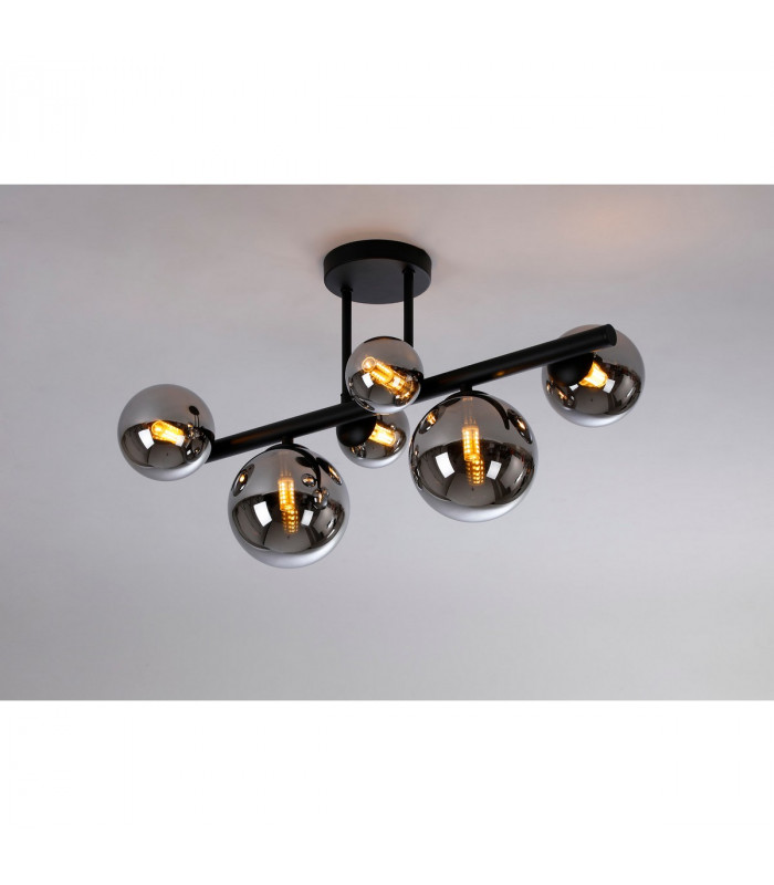 Marshall Semi Flush Ceiling Lamp 6 Light G9 Satin Black Chrome Plated Glass-3
