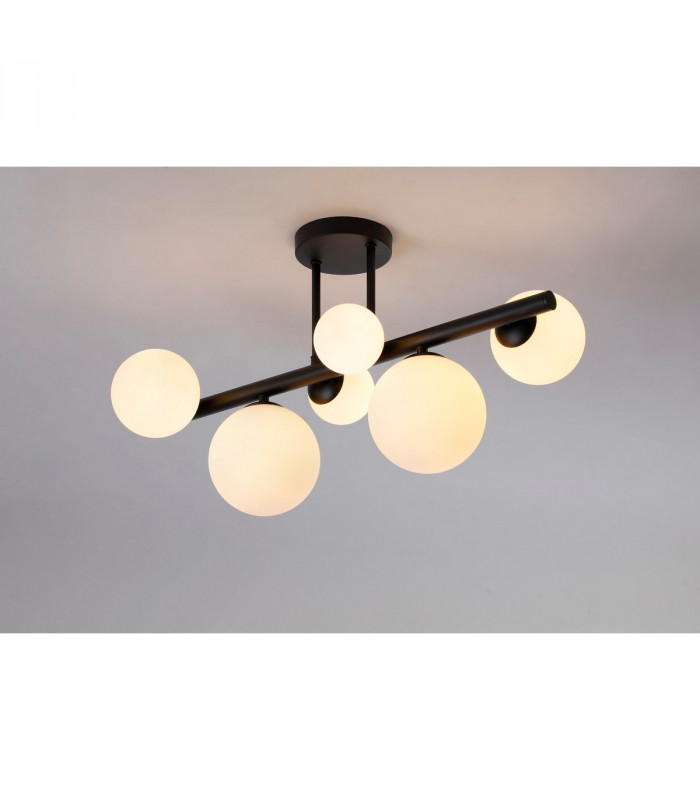 Marshall Semi Flush Ceiling Lamp 6 Light G9 Satin Black Opal Glass-3