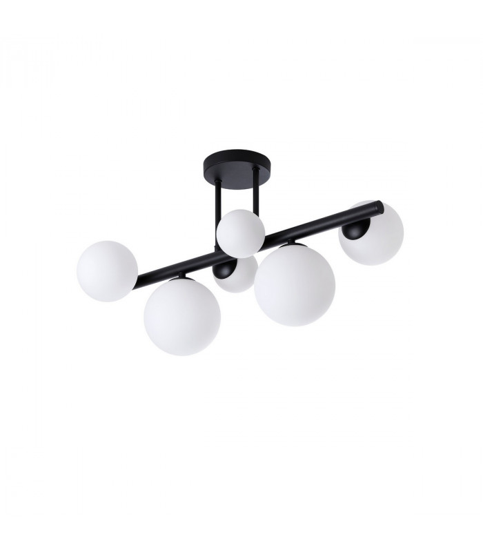 Marshall Semi Flush Ceiling Lamp 6 Light G9 Satin Black Opal Glass-4
