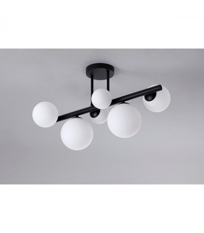 Marshall Semi Flush Ceiling Lamp 6 Light G9 Satin Black Opal Glass-8
