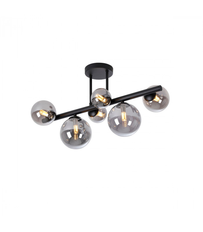 Marshall Semi Flush Ceiling Lamp 6 Light G9 Satin Black Smoke Plated Glass-1