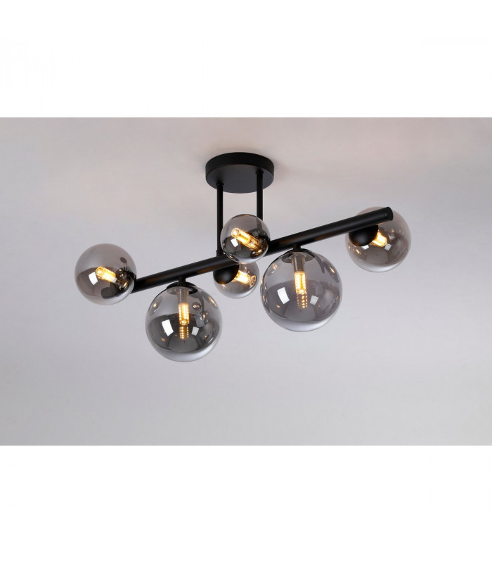 Marshall Semi Flush Ceiling Lamp 6 Light G9 Satin Black Smoke Plated Glass-3
