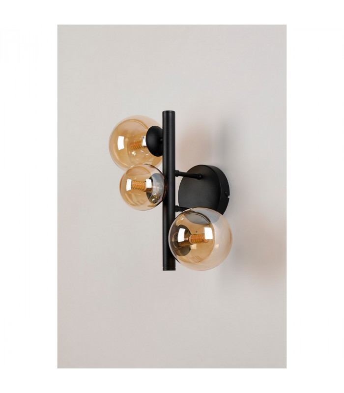 Marshall Wall Lamp 3 Light G9 Satin Black Amber Plated Glass-7