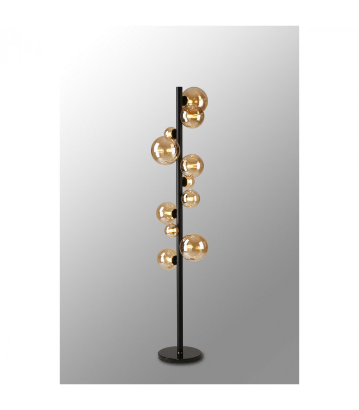 Marshall Floor Lamp 11 Light G9 Satin Black Amber Plated Glass-3