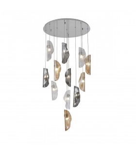Marilla Ceiling Pendant 3m 12 Light G9 Polished Chrome Clear & Amber & Smoked Glass-1