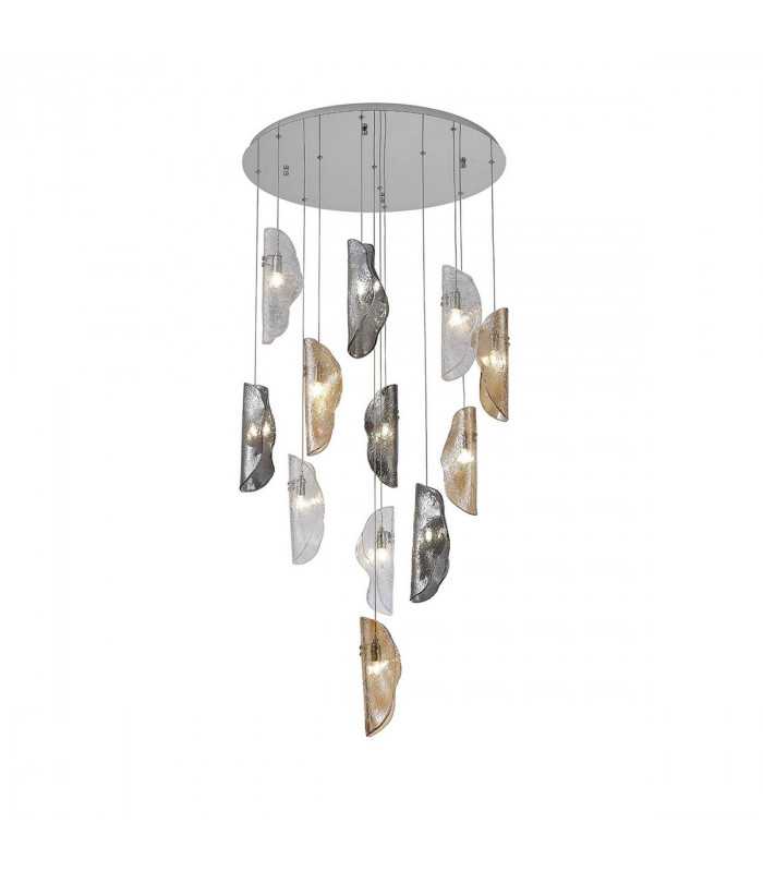 Marilla Ceiling Pendant 3m 12 Light G9 Polished Chrome Clear & Amber & Smoked Glass-1