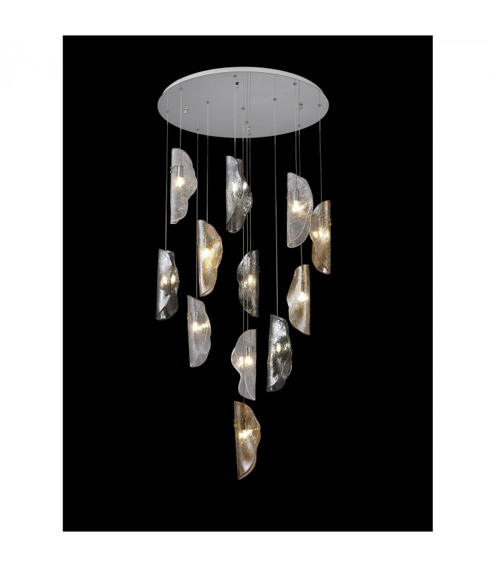 Marilla Ceiling Pendant 3m 12 Light G9 Polished Chrome Clear & Amber & Smoked Glass-3