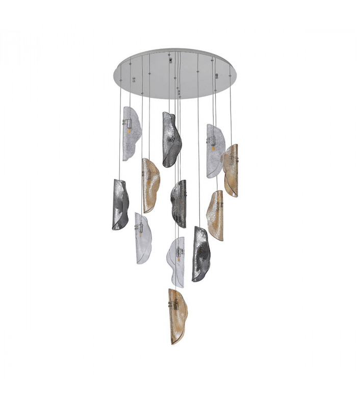 Marilla Ceiling Pendant 3m 12 Light G9 Polished Chrome Clear & Amber & Smoked Glass-5