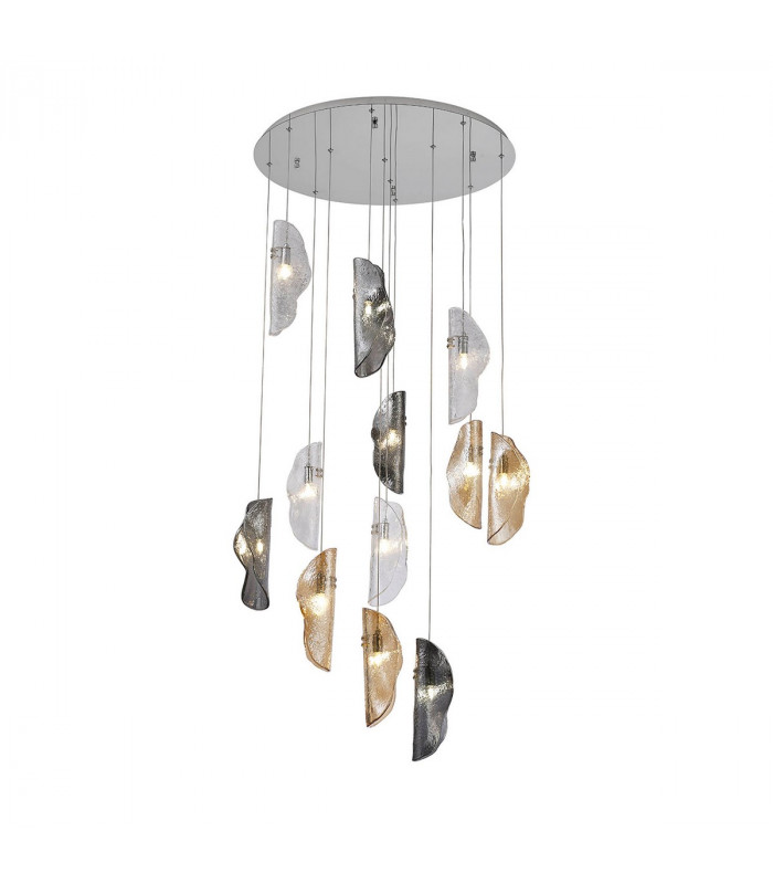 Marilla Ceiling Pendant 3m 12 Light G9 Polished Chrome Clear & Amber & Smoked Glass-8