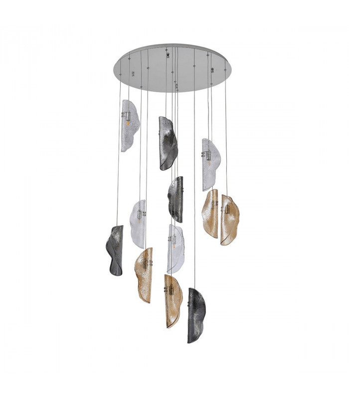 Marilla Ceiling Pendant 3m 12 Light G9 Polished Chrome Clear & Amber & Smoked Glass-9