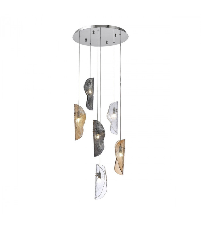 Marilla Ceiling Pendant 2.5m 6 Light G9 Polished Chrome Clear & Amber & Smoked Glass-1