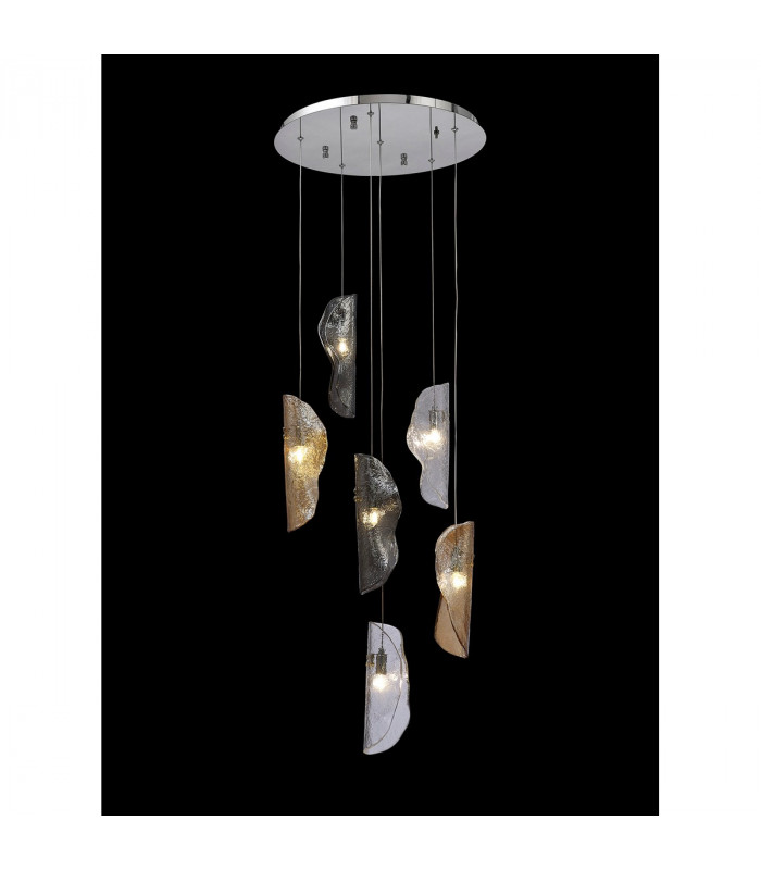 Marilla Ceiling Pendant 2.5m 6 Light G9 Polished Chrome Clear & Amber & Smoked Glass-3