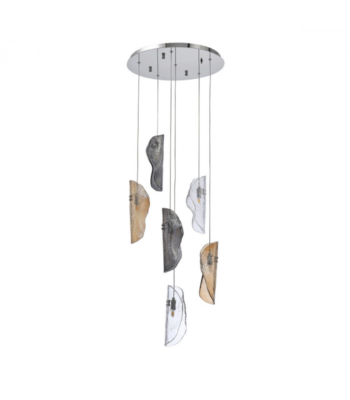 Marilla Ceiling Pendant 2.5m 6 Light G9 Polished Chrome Clear & Amber & Smoked Glass-5