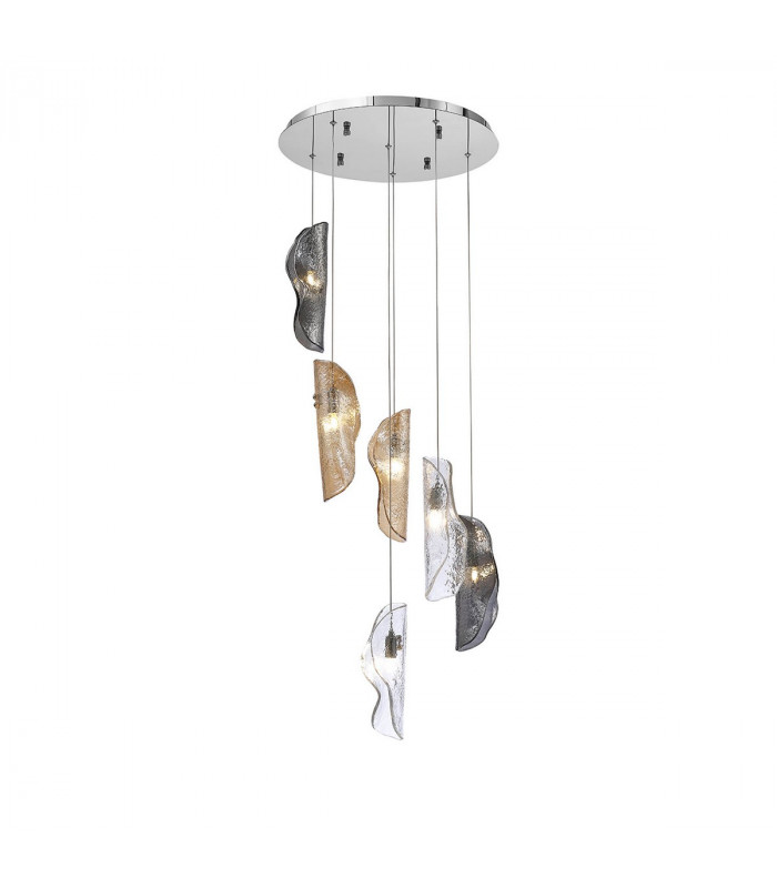 Marilla Ceiling Pendant 2.5m 6 Light G9 Polished Chrome Clear & Amber & Smoked Glass-6